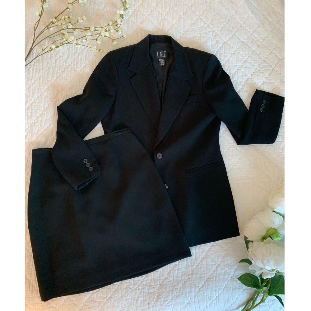INC black blazer and skirt suit